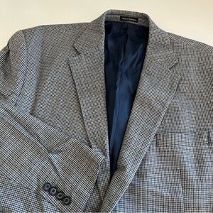 Lauren‎ Ralph Lauren Men’s Houndstooth Silk Wool Jacket Blazer 46R blue tan